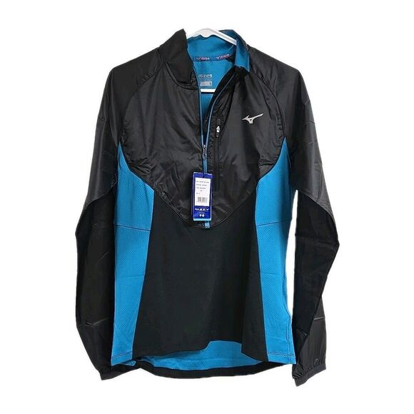 Mizuno Static BT HZ Windtop Windbreaker Full-Zip Jacket Black Blue Men's Size S - Picture 2 of 9